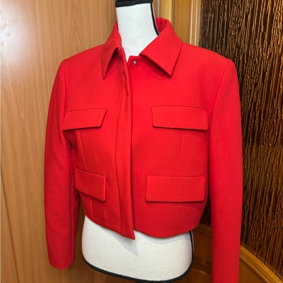Zara Vibrant Red cropped flap Women's jacket blazer Sz XL - Picture 3 of 16